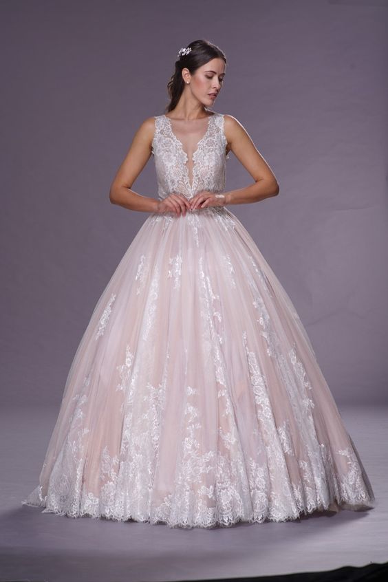 pink crystal wedding dress Mily Bridal HL64 Strapless Sleeveless Multi-layered Crystal Embellished Trailing Pink Puffy Colorful Floral Wedding Dress